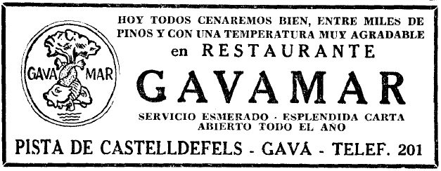 Anunci del Restaurant Gavamar de Gav� Mar publicat al diari LA VANGUARDIA (24 de Juliol de 1958)